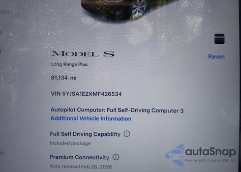 2021 Tesla Model S Long Range Dual Motor All-Wheel Drive/Long Range Plus Dual Motor All-Wheel Drive z USA, uszkodzony, nr VIN 5YJSA1E2XMF426534